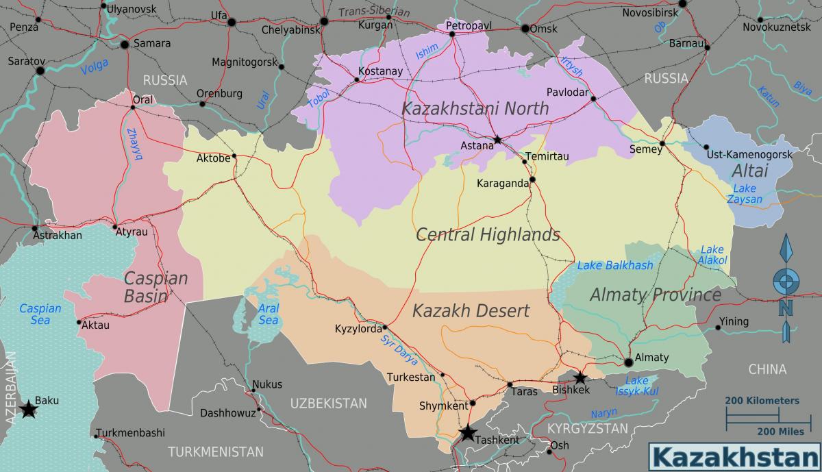 harta Kazahstan regiuni